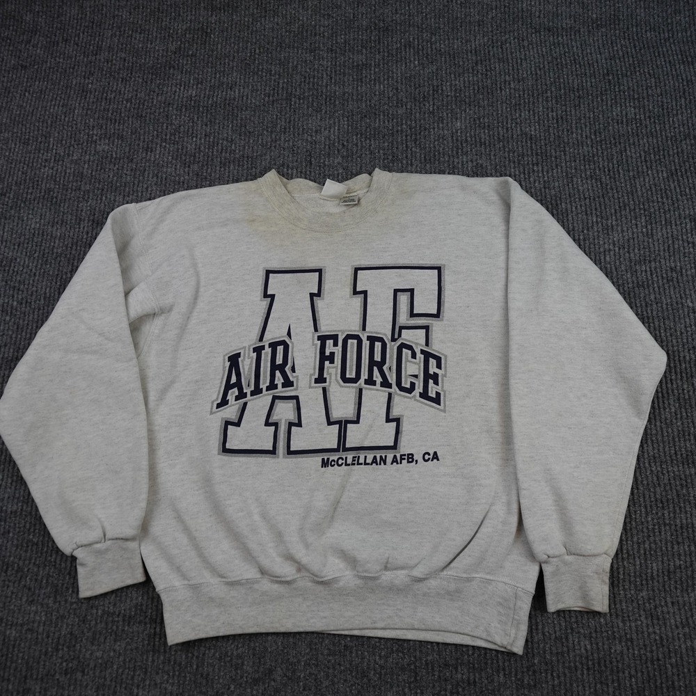 Vintage M.J. Soffe Sweatshirt Mens Large Gray Fleece Crewneck Pullover Air Force